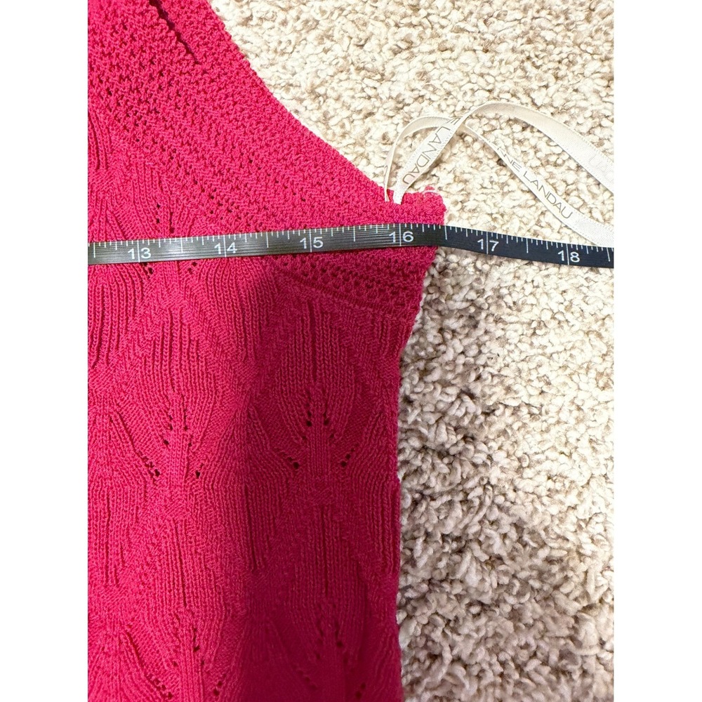 Adrienne Landau Quartz Magenta Knit Tank Top Diamond Pointelle Halter Neck L NEW - Picture 8 of 8